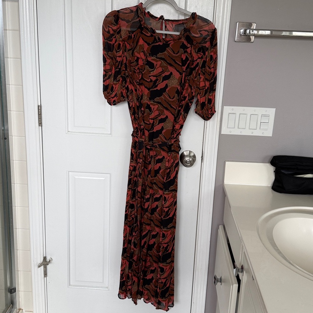 Cleobella Paige Printed Midi Dress Ruffle Puff Sleeve - Picture 2 of 7